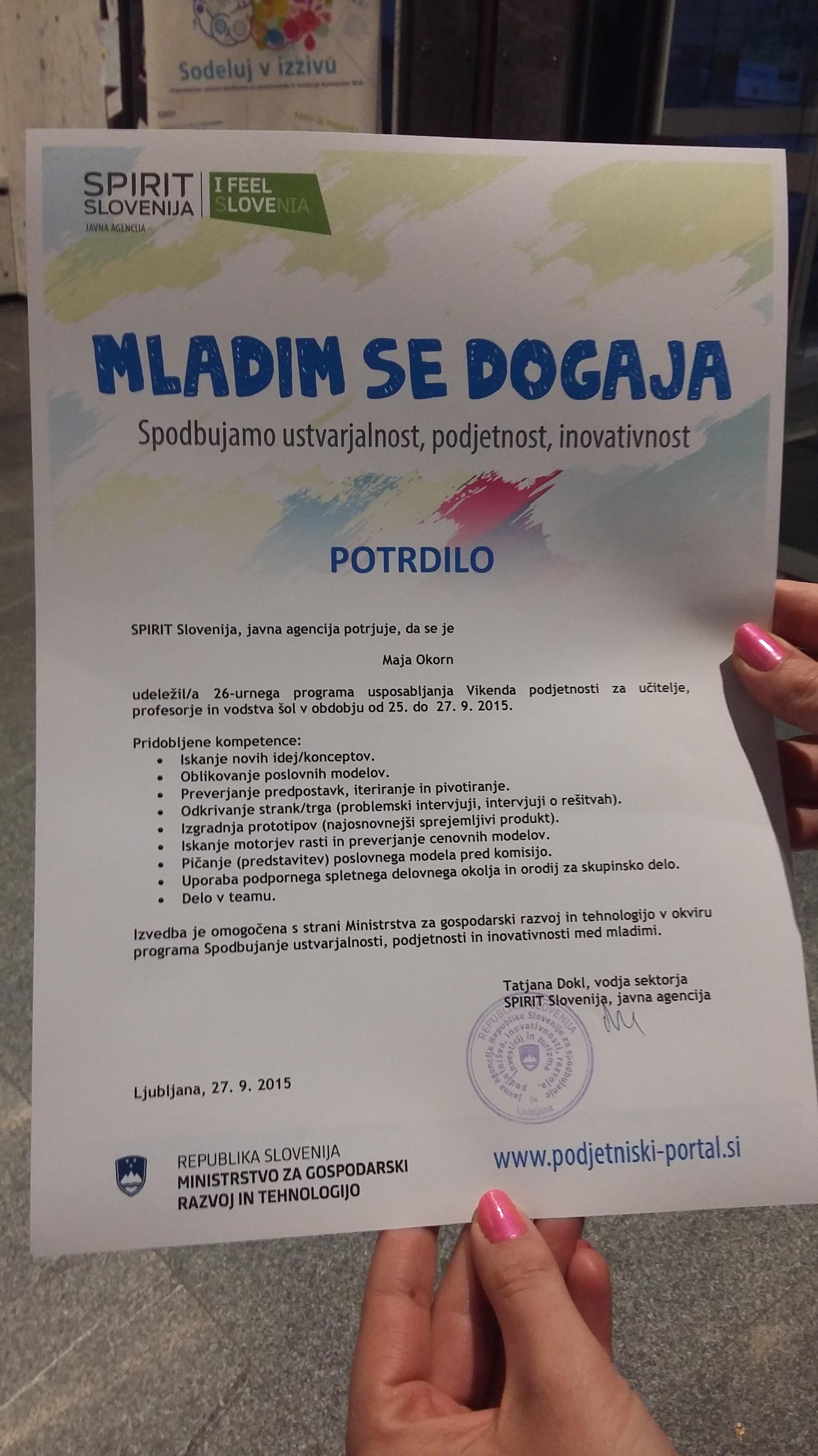 Po zaključeni delavnici so udeleženci dobili potrdilo o profesionalnem strokovnem usposabljanju delavcev v vzgoji in izobraževanju, ki se vrednoti z ustreznim številom točk glede na časovno trajanje programa.